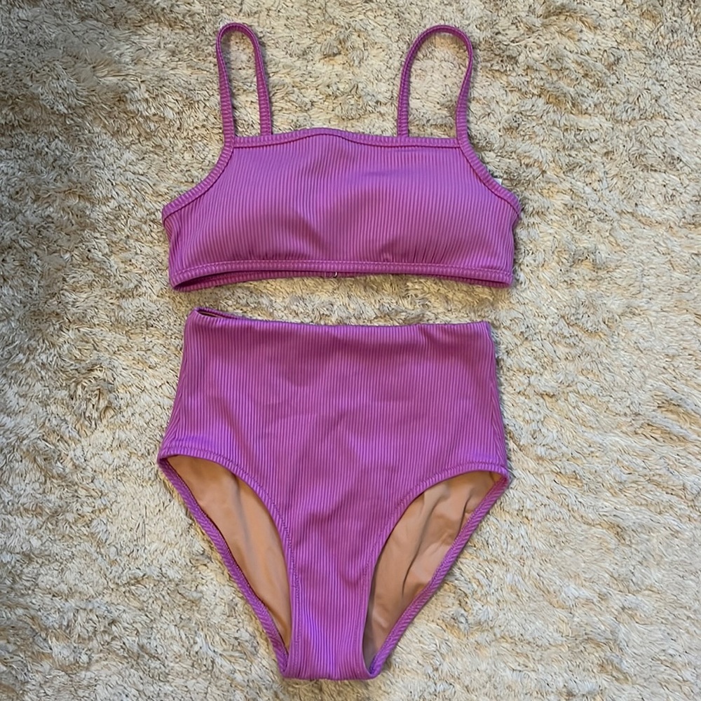 J.Crew Ribbed Square Neck Bikini High Waisted Bottoms petunia blossom